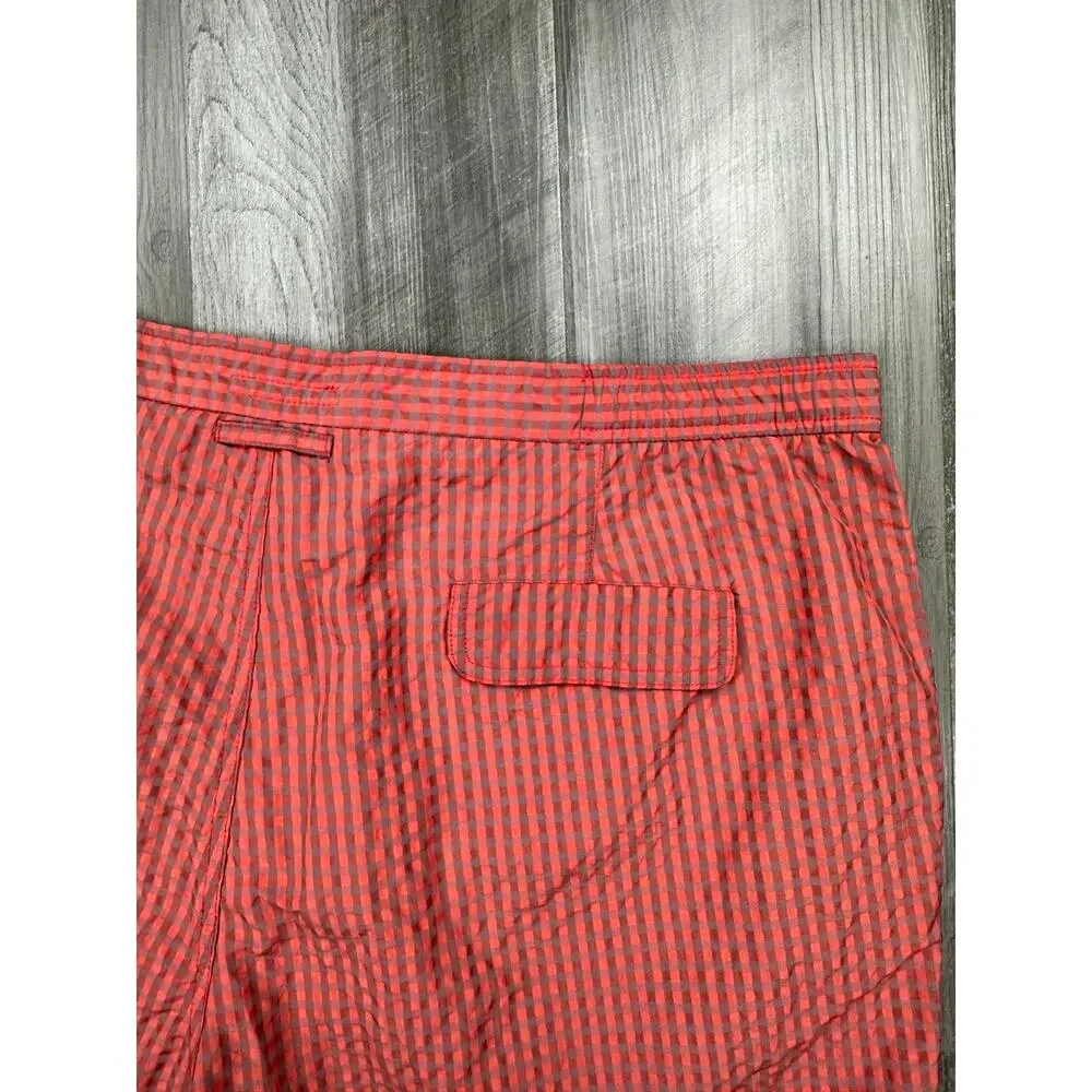 Peter Millar Seersucker Gingham Swim Trunks Red/Gray — Size 2XL